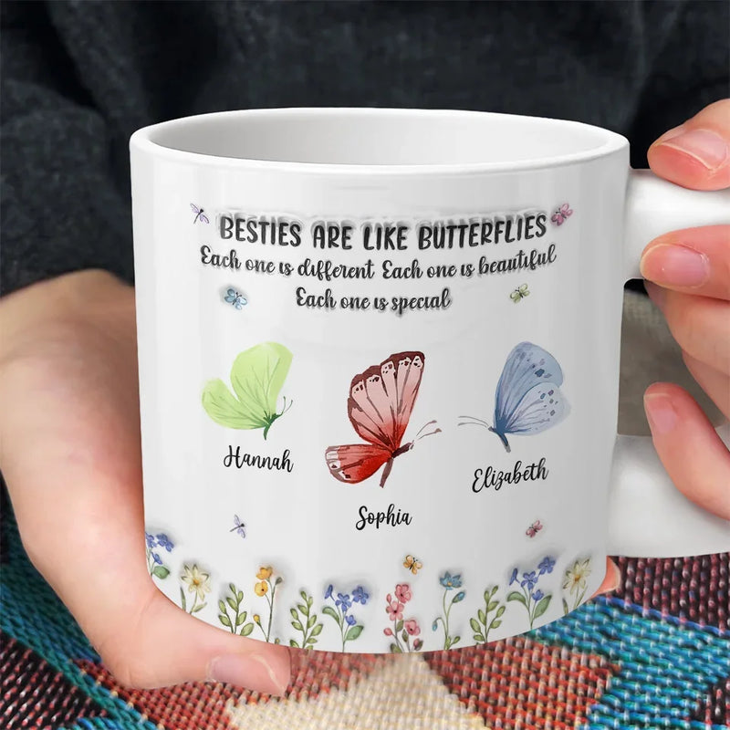 Sisters Are Like Butterflies - Bestie Personalized Custom 3D Inflated Effect Printed Chunky Mug - Gift For Best Friends, BFF, Sisters