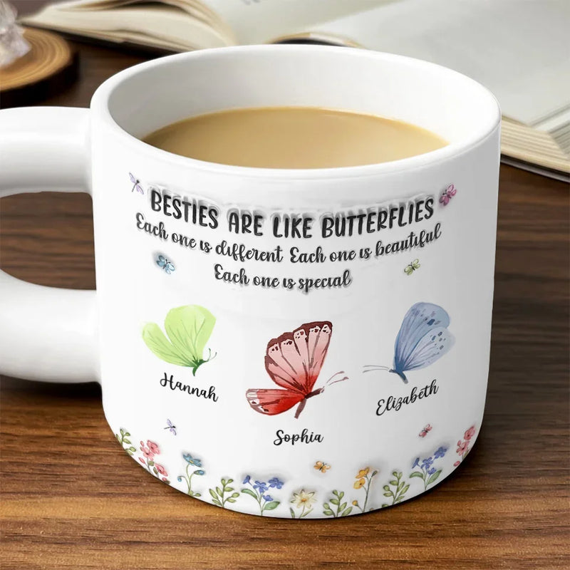 Sisters Are Like Butterflies - Bestie Personalized Custom 3D Inflated Effect Printed Chunky Mug - Gift For Best Friends, BFF, Sisters