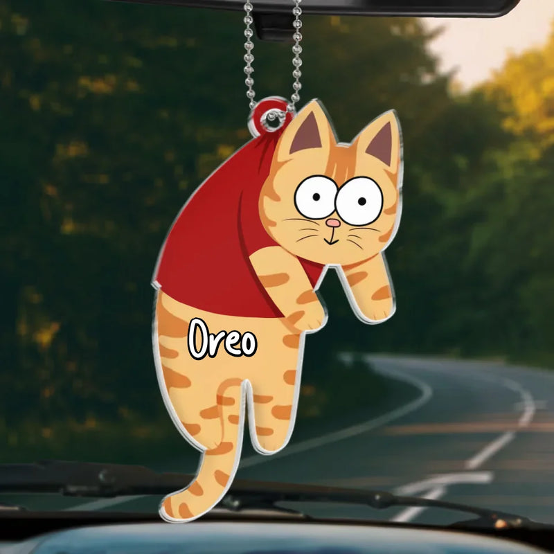 Cats Make The Best Festive Friends, Curled Up By The Tree - Cat Personalized Custom Car Ornament - Acrylic Custom Shaped - Gift For Pet Owners, Pet Lovers