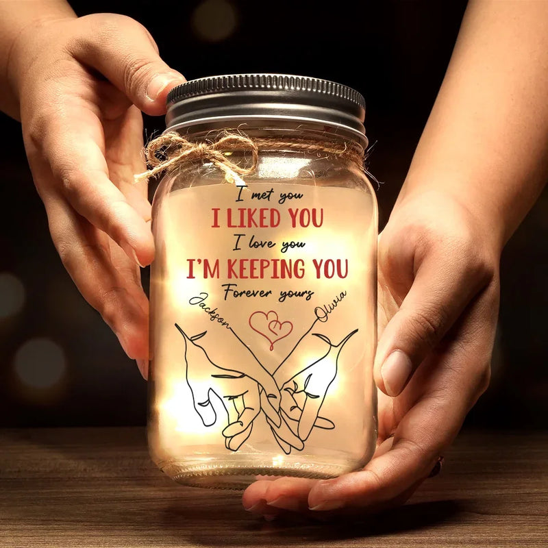 With You, I’ll Never Let Go - Couple Personalized Custom Mason Jar Light - Gift For Husband Wife, Anniversary