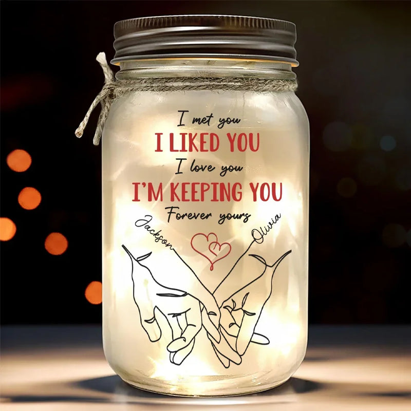With You, I’ll Never Let Go - Couple Personalized Custom Mason Jar Light - Gift For Husband Wife, Anniversary