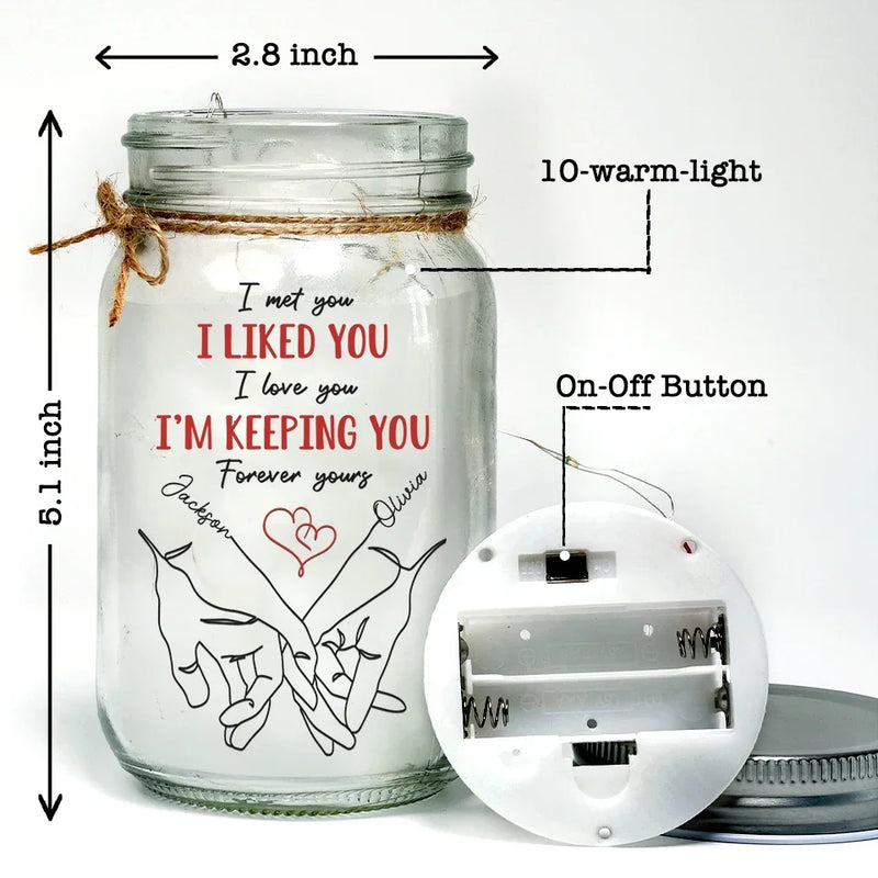 With You, I’ll Never Let Go - Couple Personalized Custom Mason Jar Light - Gift For Husband Wife, Anniversary