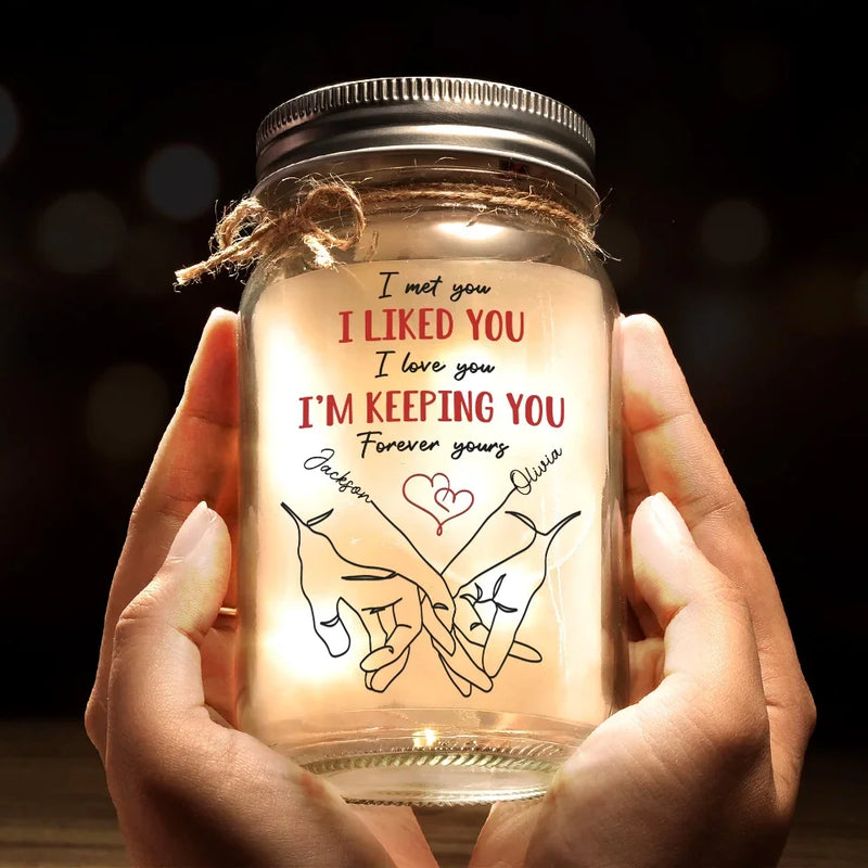With You, I’ll Never Let Go - Couple Personalized Custom Mason Jar Light - Gift For Husband Wife, Anniversary