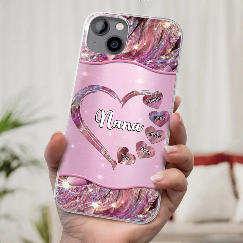 A Garden Of Love Grows In A Grandmother's Heart - Family Personalized Custom Faux Jewelry Effect Printed Clear Phone Case - Gift For Mom, Grandma