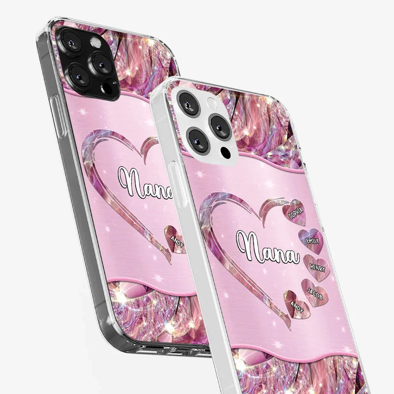 A Garden Of Love Grows In A Grandmother's Heart - Family Personalized Custom Faux Jewelry Effect Printed Clear Phone Case - Gift For Mom, Grandma