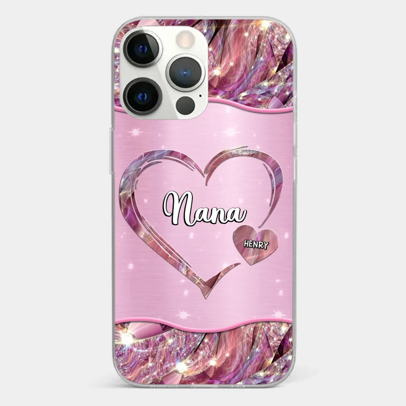 A Garden Of Love Grows In A Grandmother's Heart - Family Personalized Custom Faux Jewelry Effect Printed Clear Phone Case - Gift For Mom, Grandma
