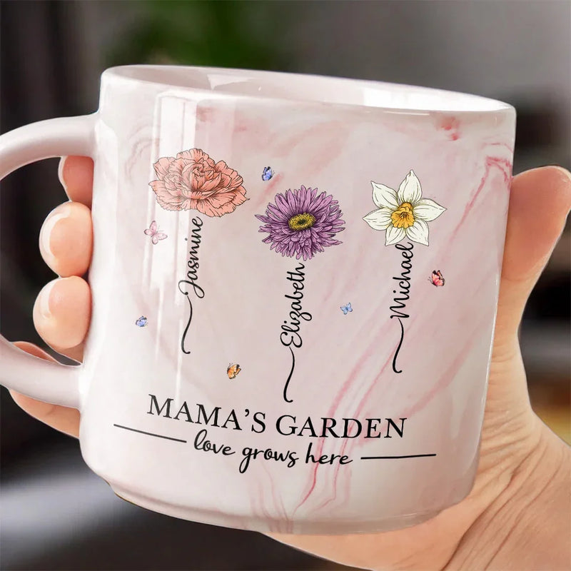 A Garden Of Love Grows In A Grandmother's Heart - Family Personalized Custom Marble Mug - Gift For Mom, Grandma