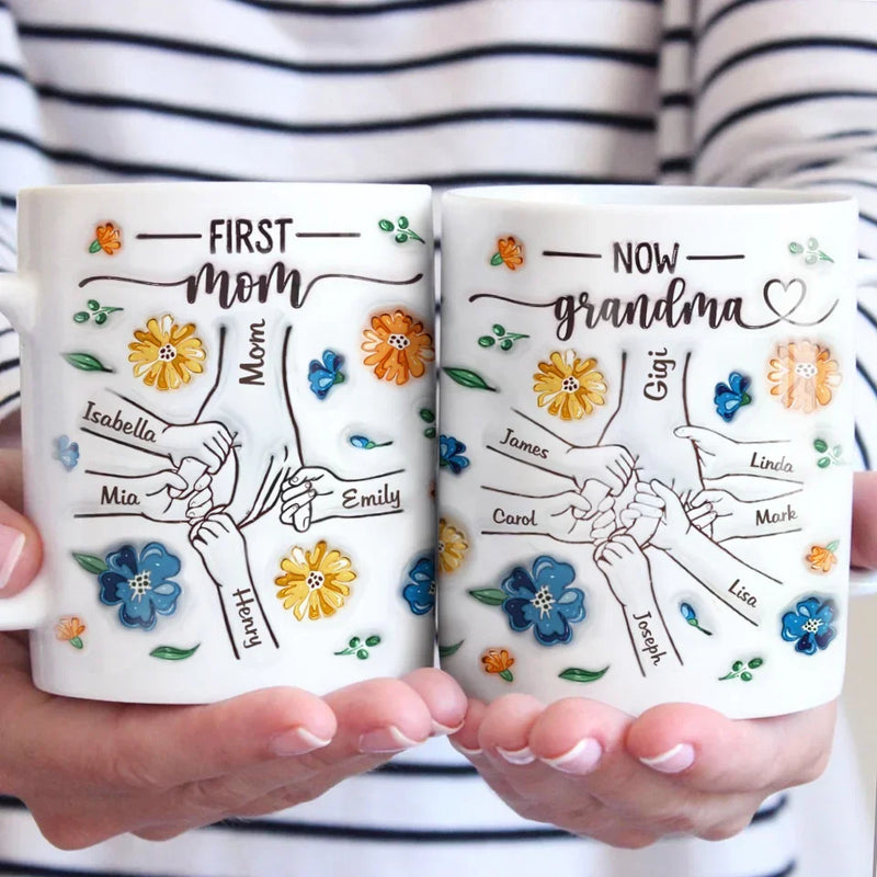 A Grandma’s Heart Is A Mother’s Love Multiplied - Family Personalized Custom 3D Inflated Effect Printed Mug - Gift For Mom, Grandma