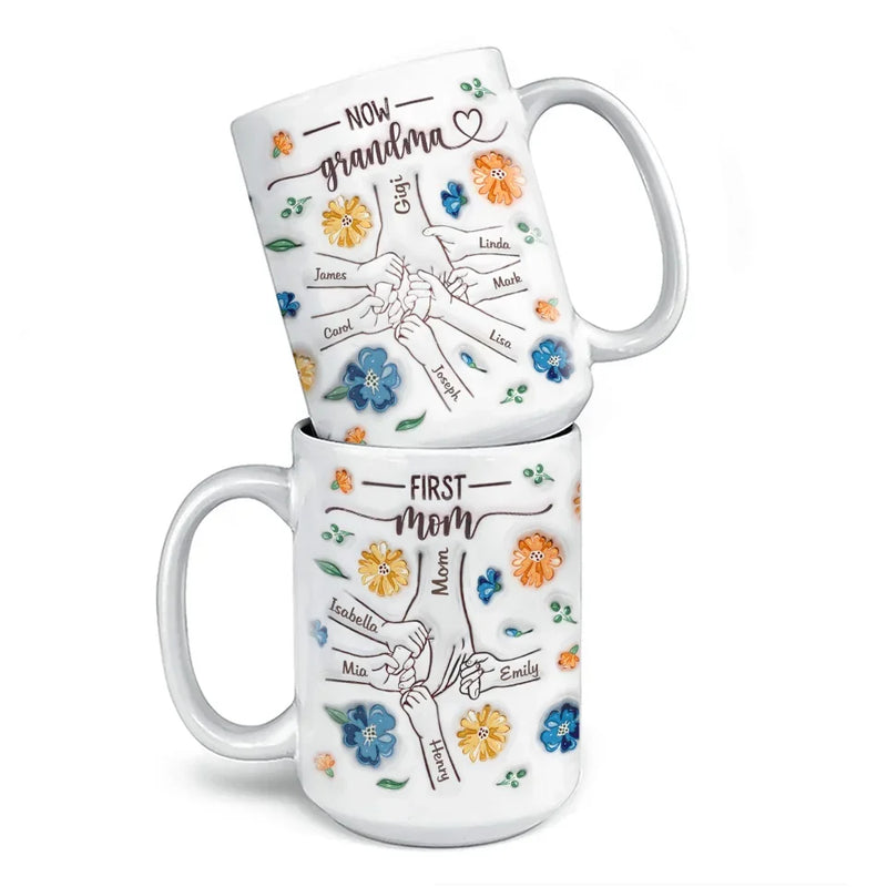 A Grandma’s Heart Is A Mother’s Love Multiplied - Family Personalized Custom 3D Inflated Effect Printed Mug - Gift For Mom, Grandma