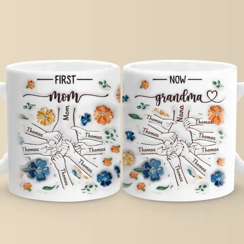 A Grandma’s Heart Is A Mother’s Love Multiplied - Family Personalized Custom 3D Inflated Effect Printed Mug - Gift For Mom, Grandma