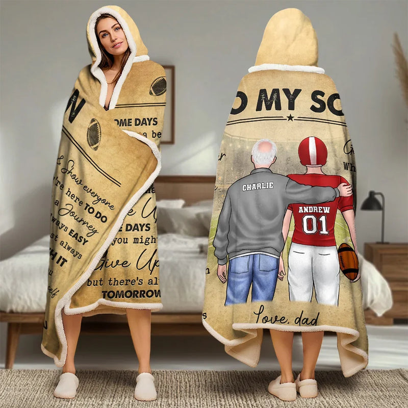 Lace Up, Show Up, Never Give Up - Family Personalized Custom Snuggle Blanket, Hoodie Blanket - Gift For Family Members, Sport Lovers, Sport Players