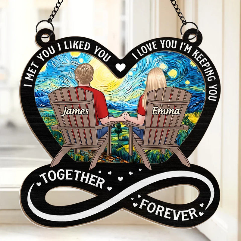 Forever Love - Couple Personalized Window Hanging Suncatcher Ornament - Gift For Husband Wife, Anniversary