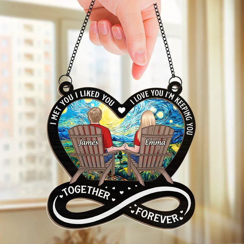 Forever Love - Couple Personalized Window Hanging Suncatcher Ornament - Gift For Husband Wife, Anniversary