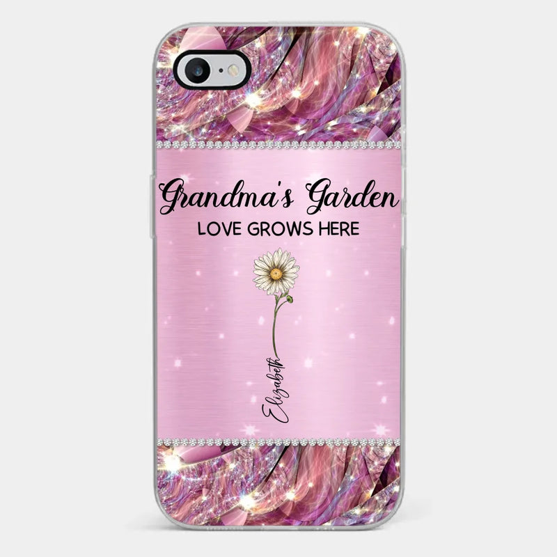 Grandma’s Love Doesn’t Grow Old, It Grows Deeper - Family Personalized Custom Faux Jewelry Effect Printed Clear Phone Case - Gift For Mom, Grandma
