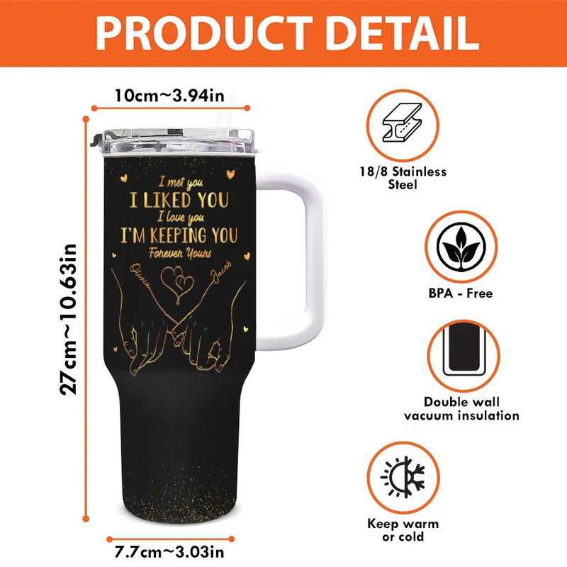 You're The One For Me - Couple Personalized Custom 40 Oz Stainless Steel Tumbler With Handle - Gift For Husband Wife, Anniversary, LGBTQ+