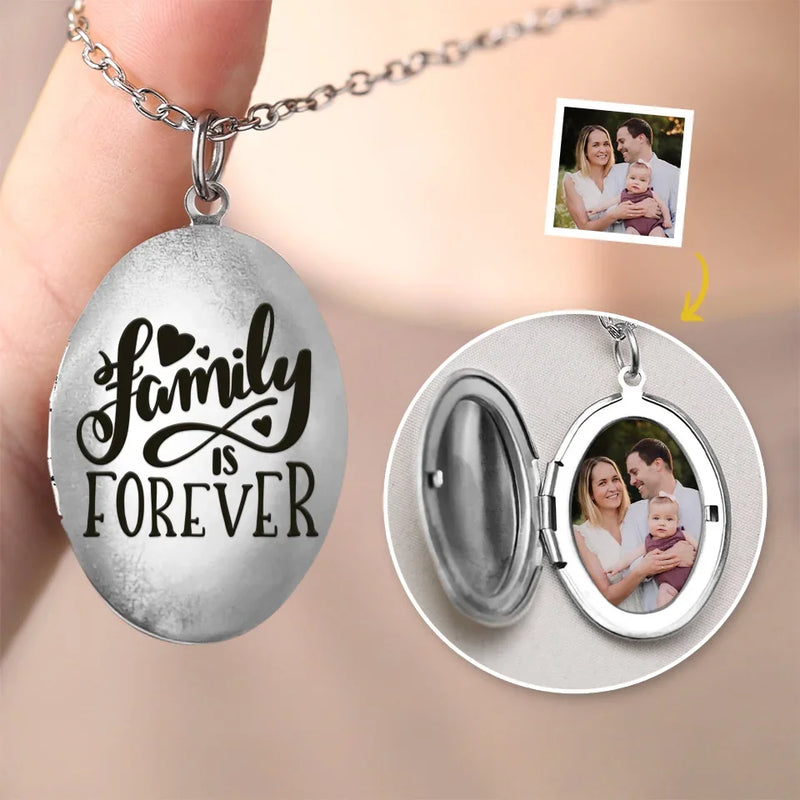 Custom Photo Family Is Forever - Family Personalized Custom Locket Necklace - Gift For Family Members