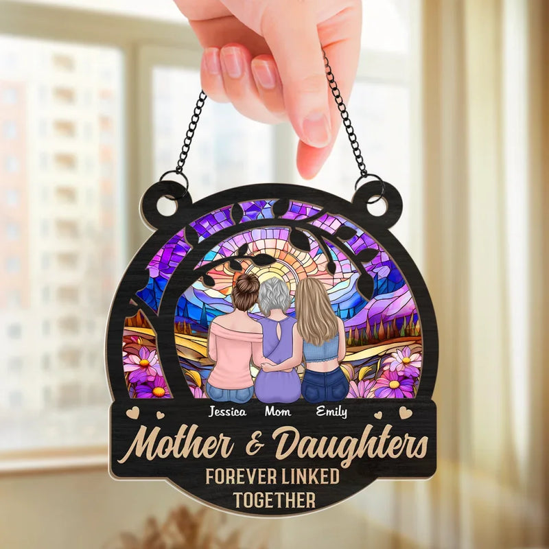 Daughters Fill A Mother’s Heart Forever - Family Personalized Window Hanging Suncatcher Ornament - Gift For Mom, Daughter