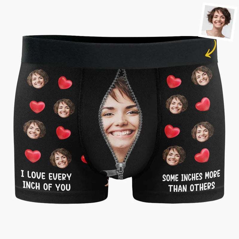 Custom Photo I Love Every Inch Of You - Couple Personalized Custom Boxer Briefs, Men's Boxers - Gift For Husband Wife, Anniversary