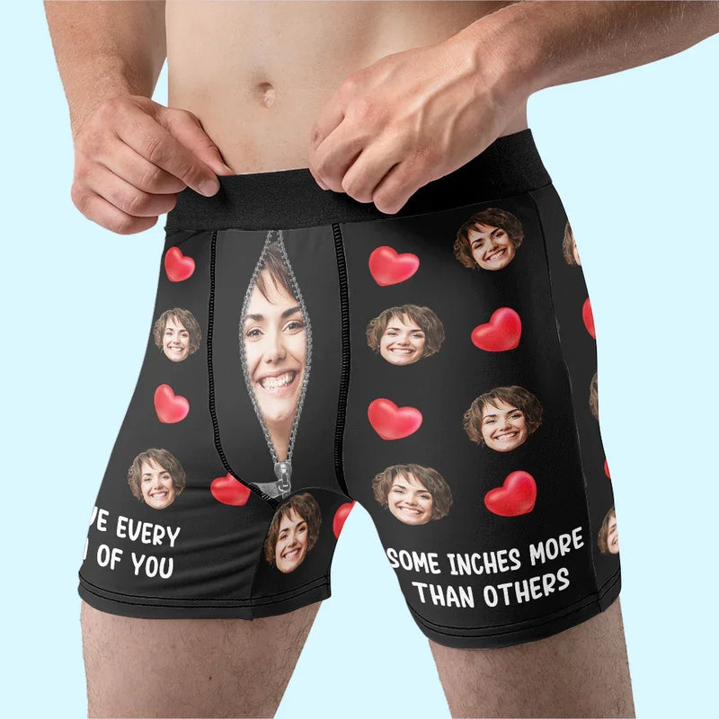Custom Photo I Love Every Inch Of You - Couple Personalized Custom Boxer Briefs, Men's Boxers - Gift For Husband Wife, Anniversary