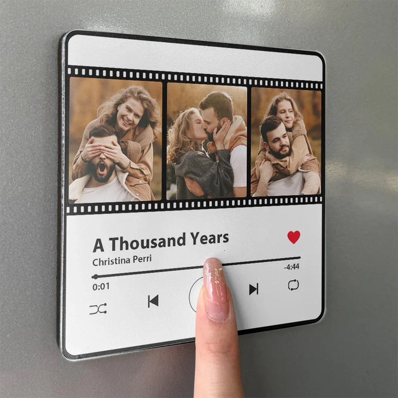 Custom Photo Our Hearts Speak The Same Language - Couple Personalized Custom Music Fridge Magnet That Can Play Songs - Gift For Husband Wife, Anniversary