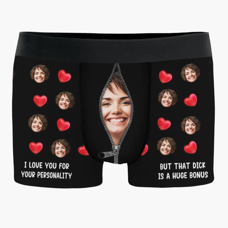 Custom Photo I Love Every Inch Of You - Couple Personalized Custom Boxer Briefs, Men's Boxers - Gift For Husband Wife, Anniversary