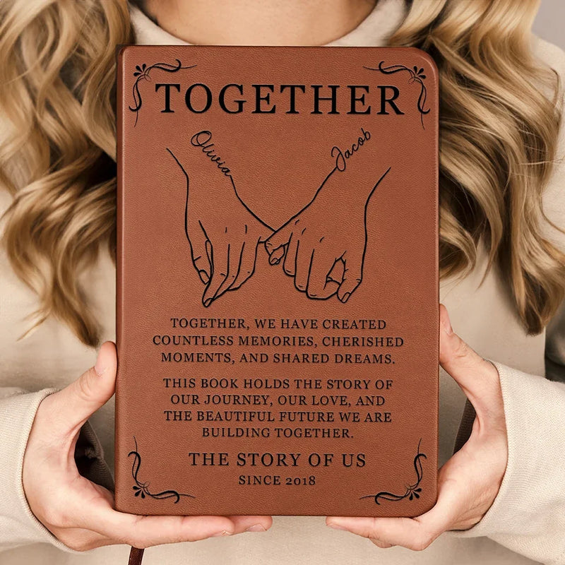 Holding Hands, We Hold The Future - Couple Personalized Custom Leather Journal - Gift For Husband Wife, Anniversary
