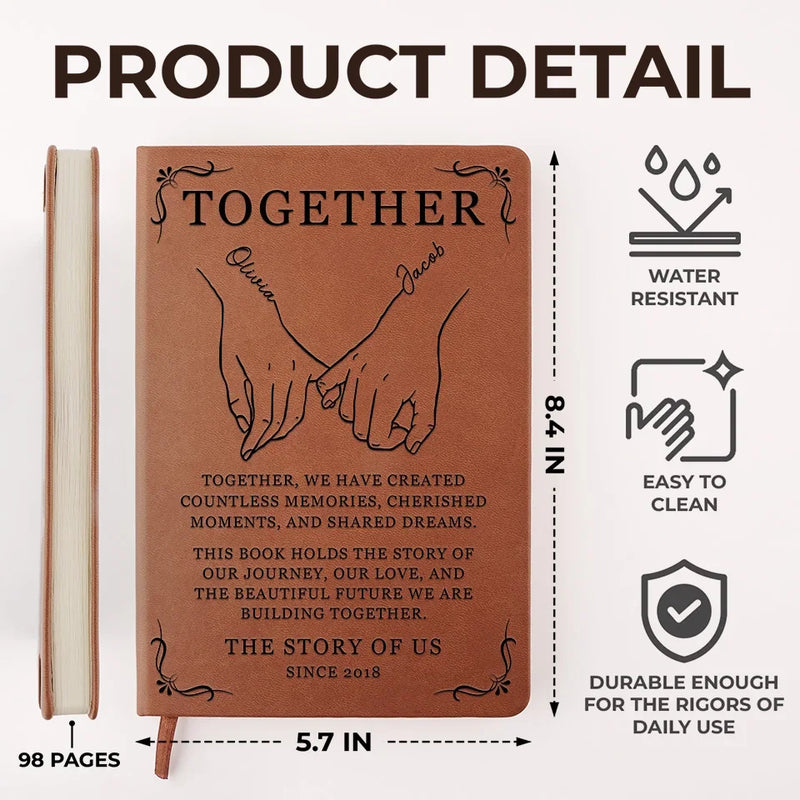 Holding Hands, We Hold The Future - Couple Personalized Custom Leather Journal - Gift For Husband Wife, Anniversary