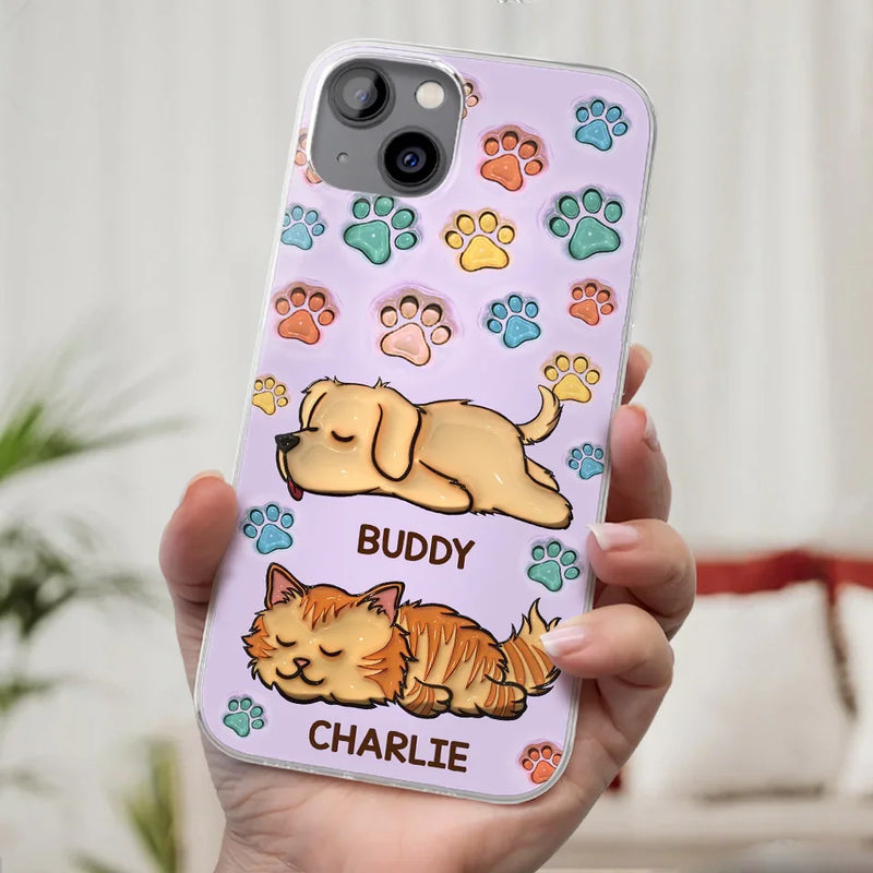 I Love My Pets - Dog & Cat Personalized Custom 3D Inflated Effect Printed Clear Phone Case - Gift For Pet Owners, Pet Lovers