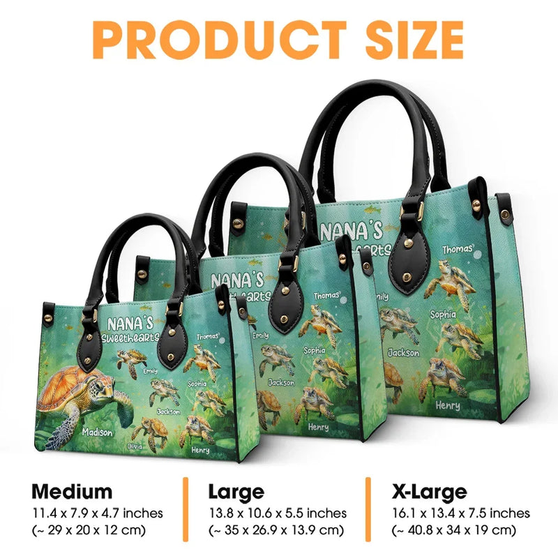 With Mom, Warmth And Safety - Family Personalized Custom Leather Handbag - Gift For Mom, Grandma