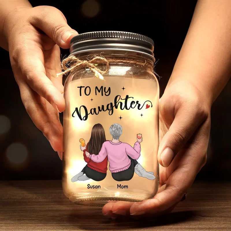 Mother And Daughter, Linked For Life - Family Personalized Custom Mason Jar Light - Gift For Mom, Daughter