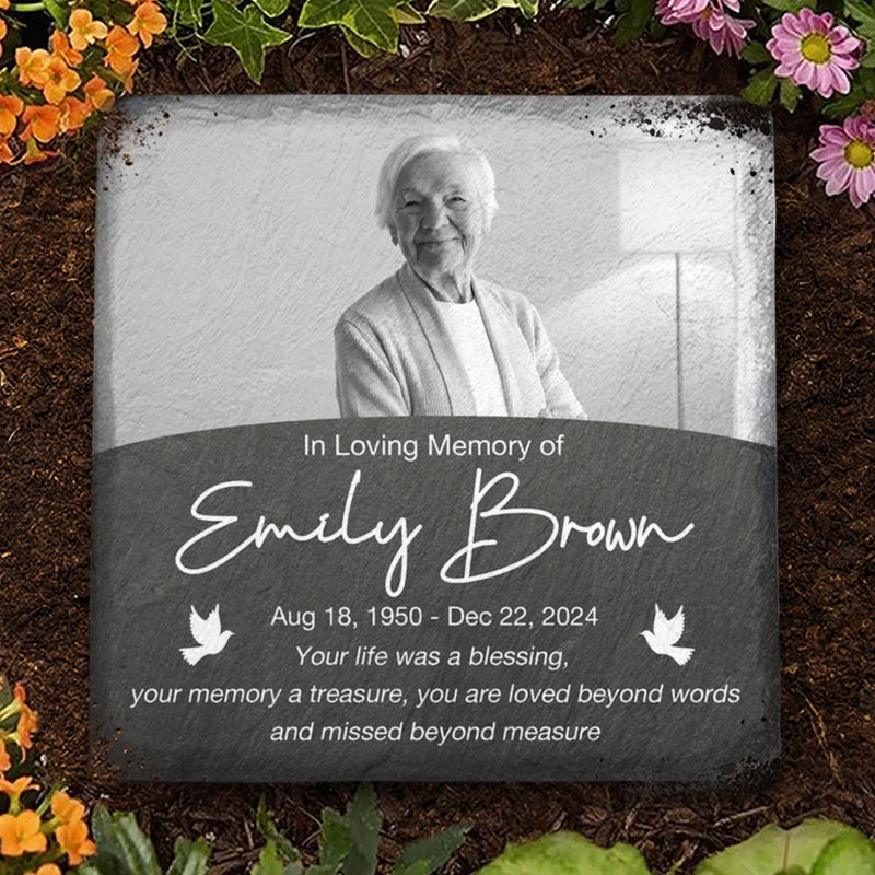 Custom Photo In Remembrance Of A Life Of Grace - Memorial Personalized Custom Square Shaped Memorial Stone - Sympathy Gift For Family Members