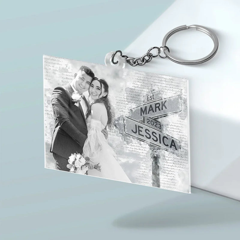 Custom Photo Loved You Then, Love You Still - Couple Personalized Custom Shaped Acrylic Keychain - Gift For Husband Wife, Anniversary