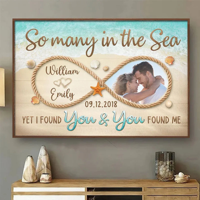 Custom Photo So Many In The Sea Yet I Found You - Couple Personalized Custom Horizontal Poster - Gift For Husband Wife, Anniversary