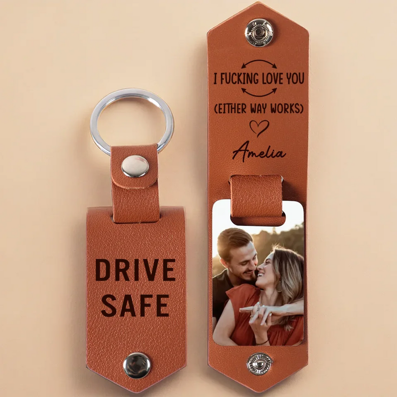 Custom Photo Love Starts With You - Couple Personalized Custom Engraved Leather Keychain - Gift For Husband Wife, Anniversary