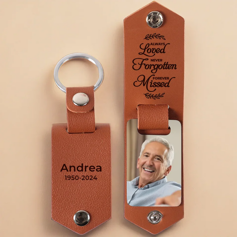 Custom Photo Cherished Memories, Lasting Forever - Memorial Personalized Custom Engraved Leather Keychain - Sympathy Gift For Family Members