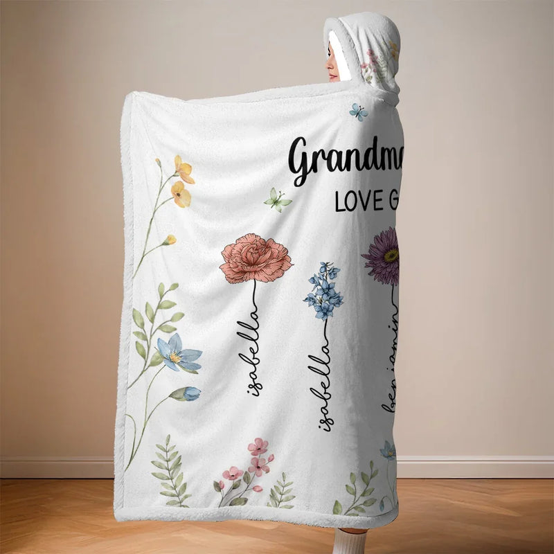 Grandma's Favorite Garden - Family Personalized Custom Snuggle Blanket, Hoodie Blanket - Gift For Mom, Grandma
