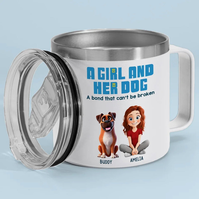A Girl And Her Dogs Share A Language That Doesn’t Need Words - Dog Personalized Custom 14oz Stainless Steel Tumbler With Handle - Gift For Pet Owners, Pet Lovers
