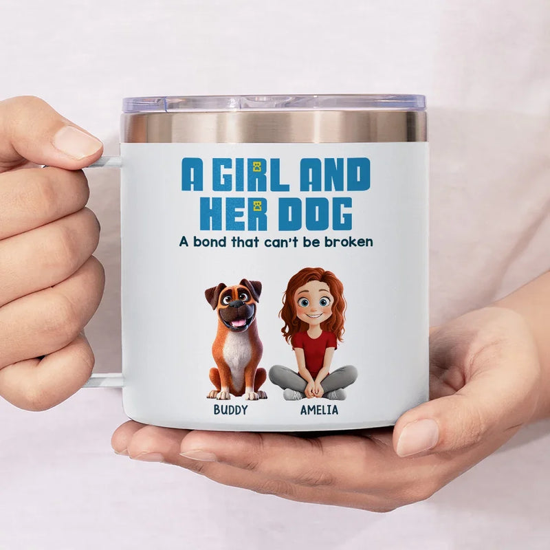 A Girl And Her Dogs Share A Language That Doesn’t Need Words - Dog Personalized Custom 14oz Stainless Steel Tumbler With Handle - Gift For Pet Owners, Pet Lovers