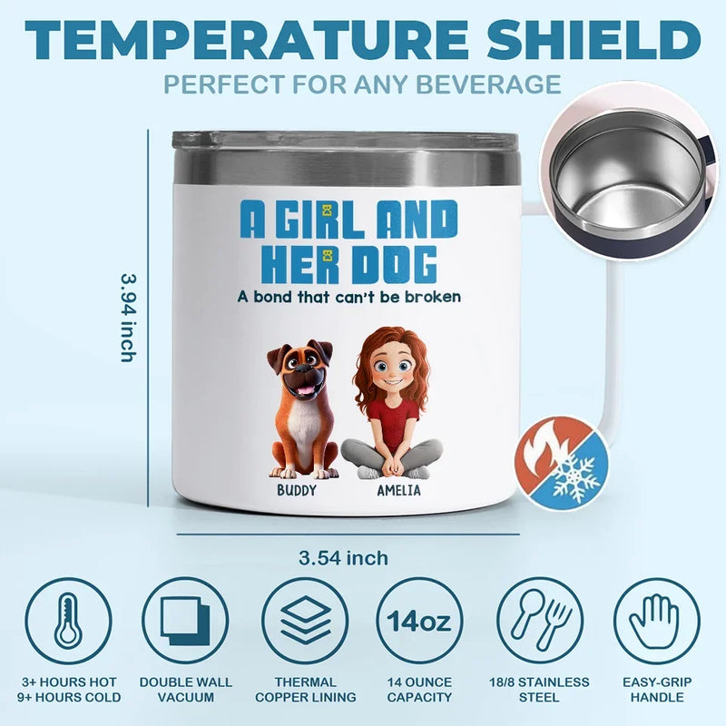 A Girl And Her Dogs Share A Language That Doesn’t Need Words - Dog Personalized Custom 14oz Stainless Steel Tumbler With Handle - Gift For Pet Owners, Pet Lovers