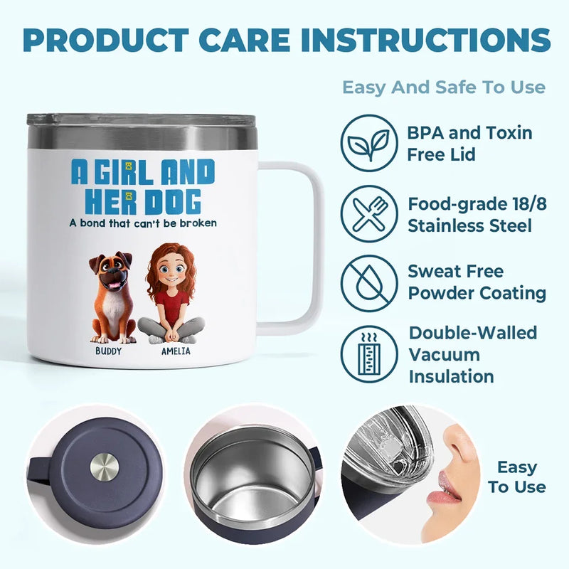 A Girl And Her Dogs Share A Language That Doesn’t Need Words - Dog Personalized Custom 14oz Stainless Steel Tumbler With Handle - Gift For Pet Owners, Pet Lovers