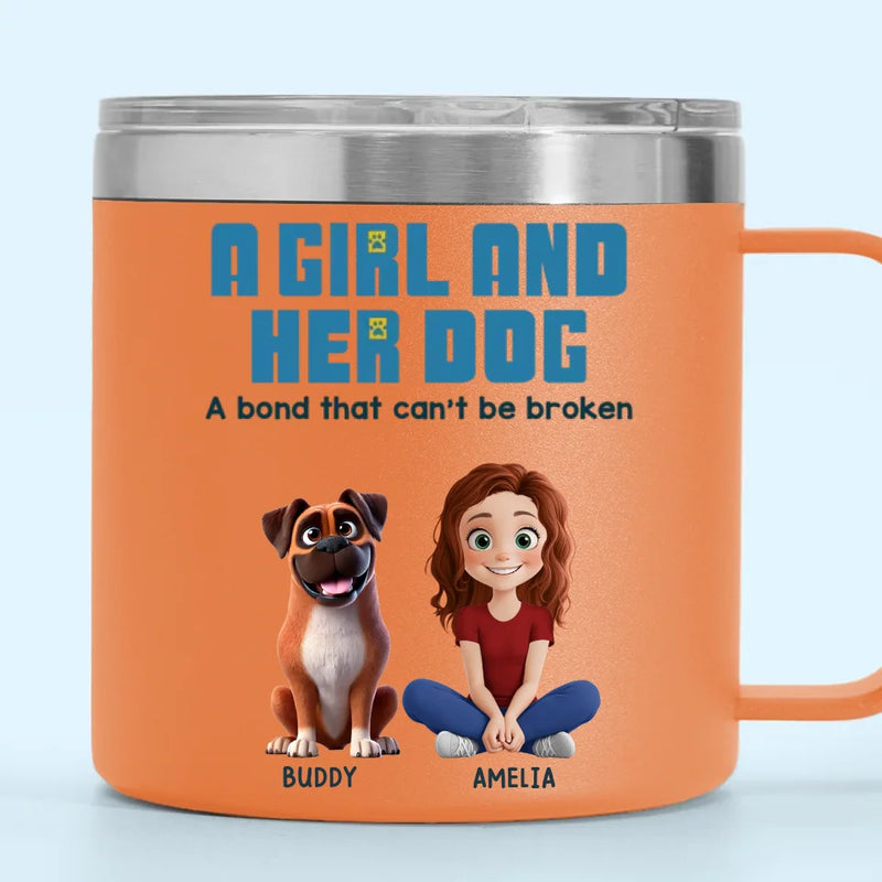 A Girl And Her Dogs Share A Language That Doesn’t Need Words - Dog Personalized Custom 14oz Stainless Steel Tumbler With Handle - Gift For Pet Owners, Pet Lovers