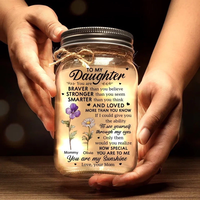 You Are My Sunshine - Family Personalized Custom Mason Jar Light - Gift For Mom, Daughter