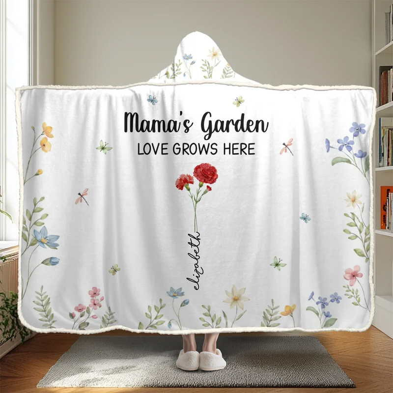 Mama's Favorite Garden - Family Personalized Custom Snuggle Blanket, Hoodie Blanket - Gift For Mom, Grandma