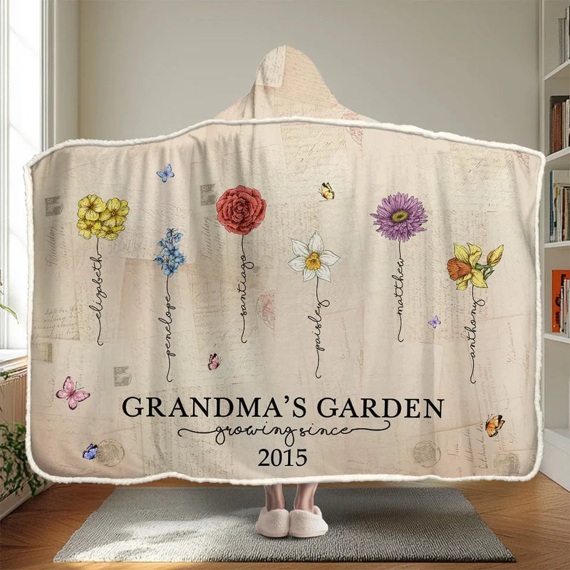 A Garden Of Love Grows In A Grandmother's Heart - Family Personalized Custom Snuggle Blanket, Hoodie Blanket - Gift For Mom, Grandma