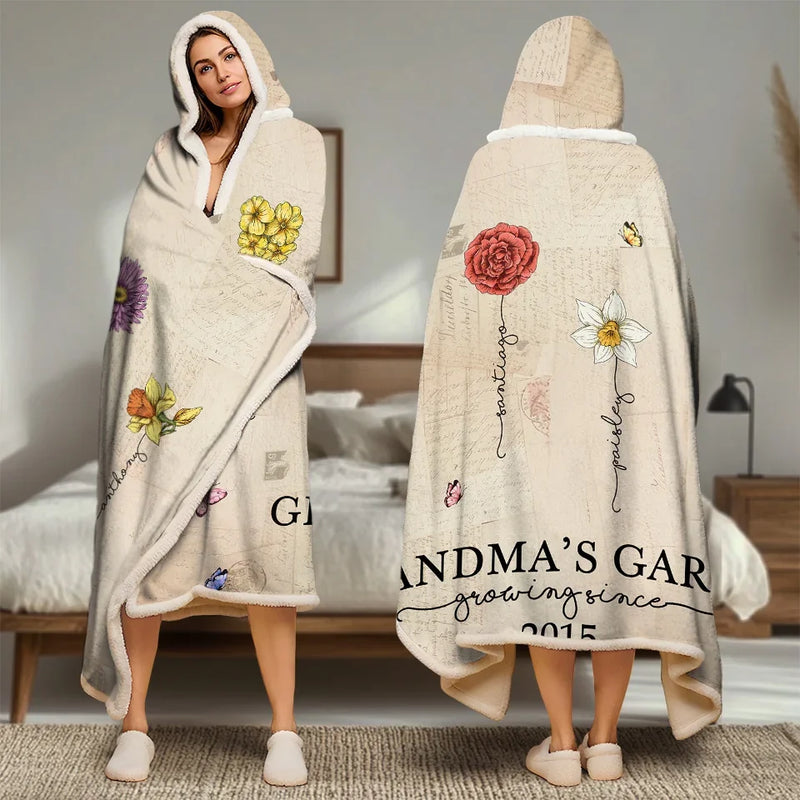 A Garden Of Love Grows In A Grandmother's Heart - Family Personalized Custom Snuggle Blanket, Hoodie Blanket - Gift For Mom, Grandma