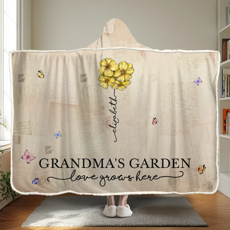 A Garden Of Love Grows In A Grandmother's Heart - Family Personalized Custom Snuggle Blanket, Hoodie Blanket - Gift For Mom, Grandma