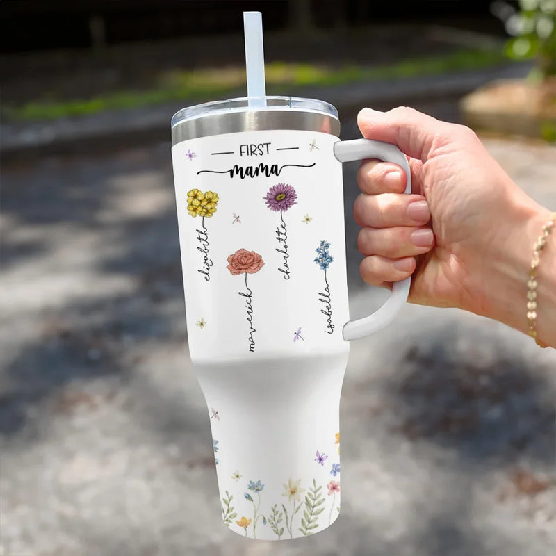 Bloom Where You Are Planted - Family Personalized Custom 40 Oz Stainless Steel Tumbler With Handle - Mother's Day, Gift For Mom, Grandma