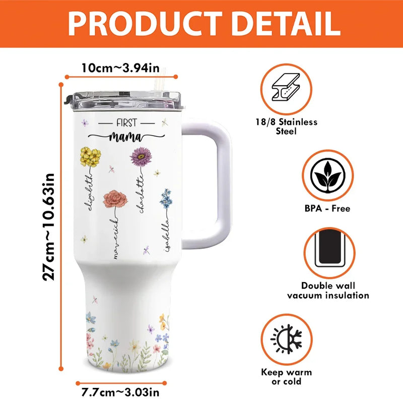 Bloom Where You Are Planted - Family Personalized Custom 40 Oz Stainless Steel Tumbler With Handle - Mother's Day, Gift For Mom, Grandma