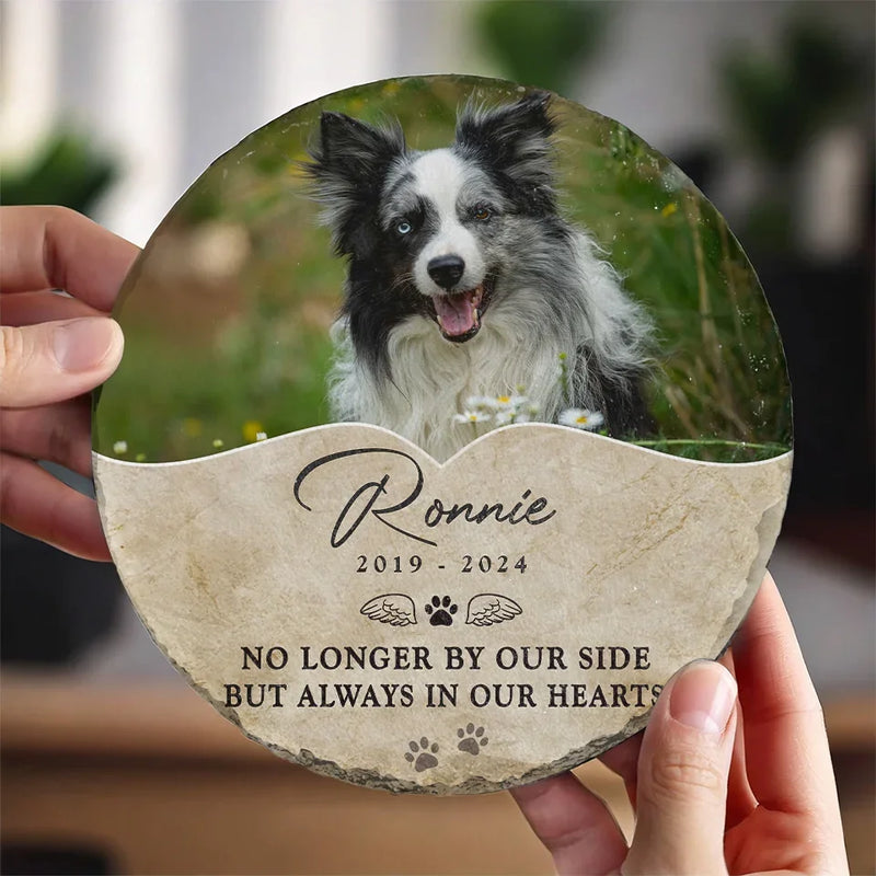Custom Photo Your Paw Prints Are Forever Etched On My Soul - Memorial Personalized Custom Round Shaped Stone With Stand - Sympathy Gift For Pet Owners, Pet Lovers