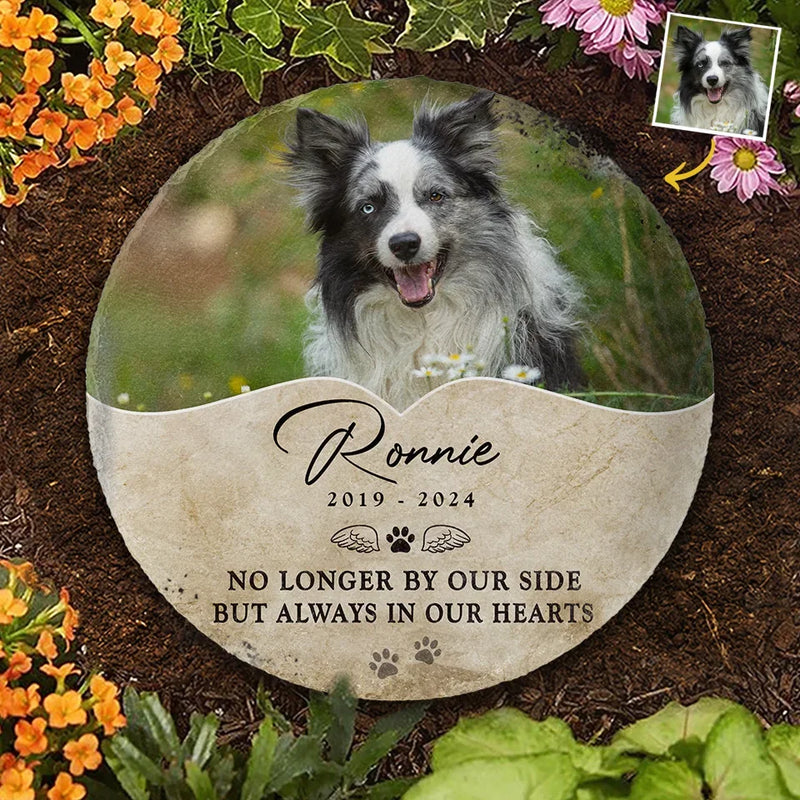 Custom Photo Your Paw Prints Are Forever Etched On My Soul - Memorial Personalized Custom Round Shaped Stone With Stand - Sympathy Gift For Pet Owners, Pet Lovers
